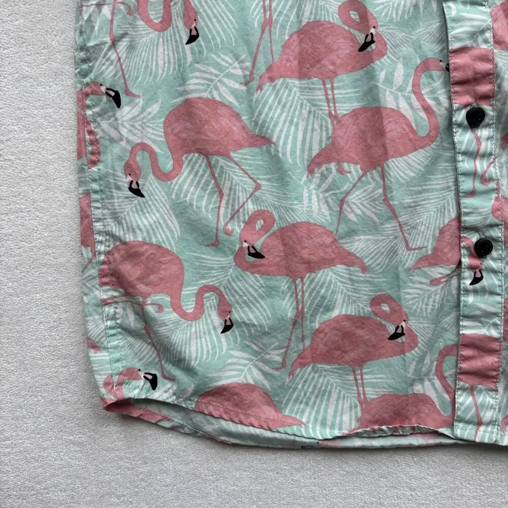 RF Brand MFG Men Medium Hawaiian Shirt Flamingo Short Sleeve Tropical‎
